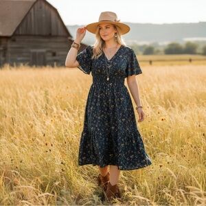 SHEIN Curve Navy Floral Maxi Dress